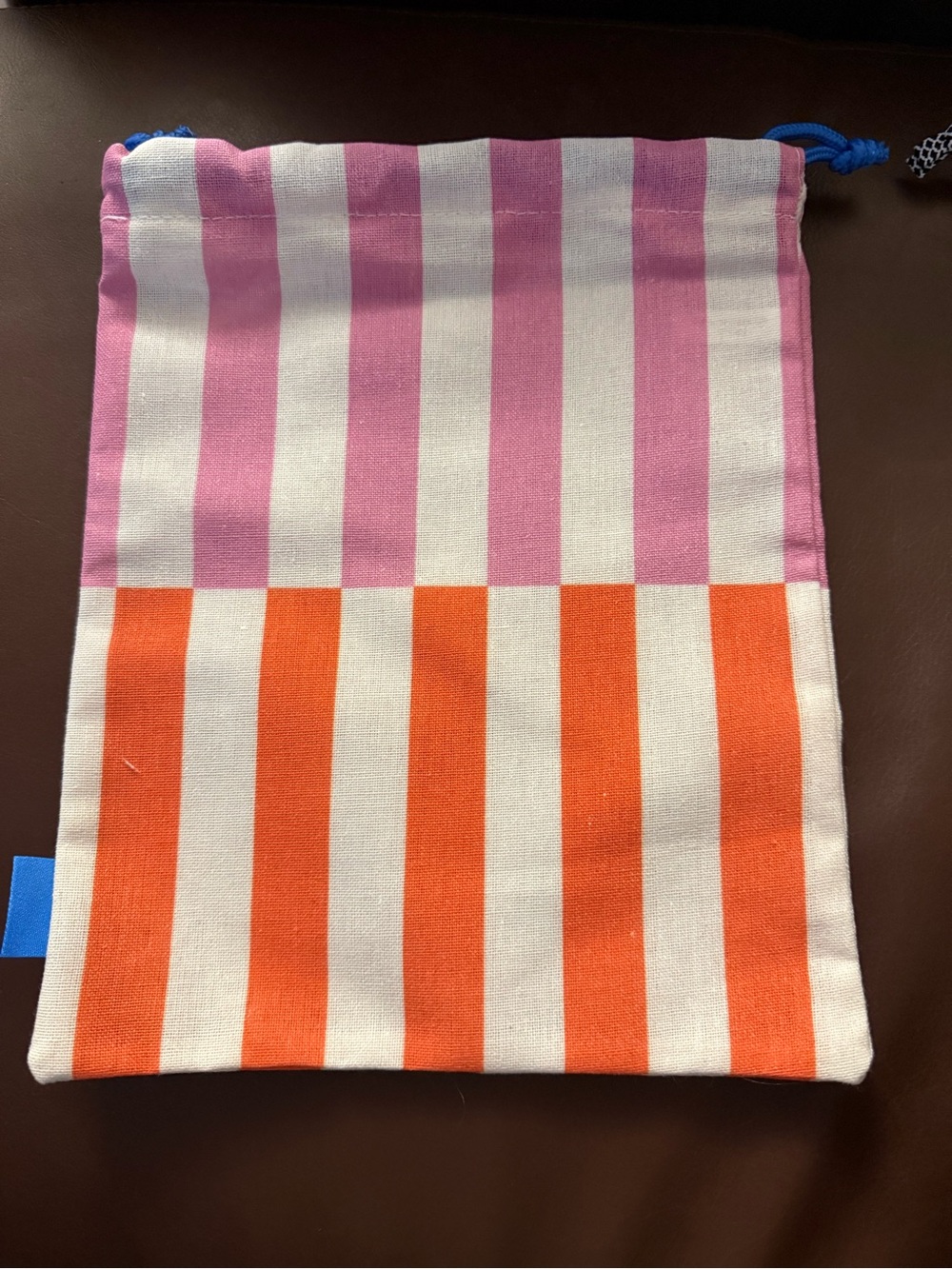 Kids Striped Drawstring Pouch in Pink, Orange & White